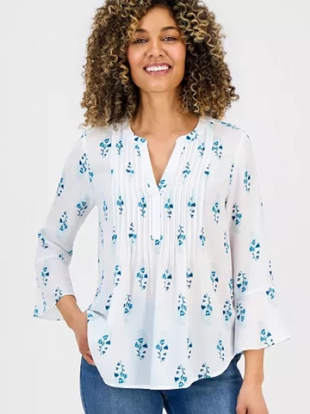 Style & Co Petite Pintucked V-Neck Top Blouse Size Small